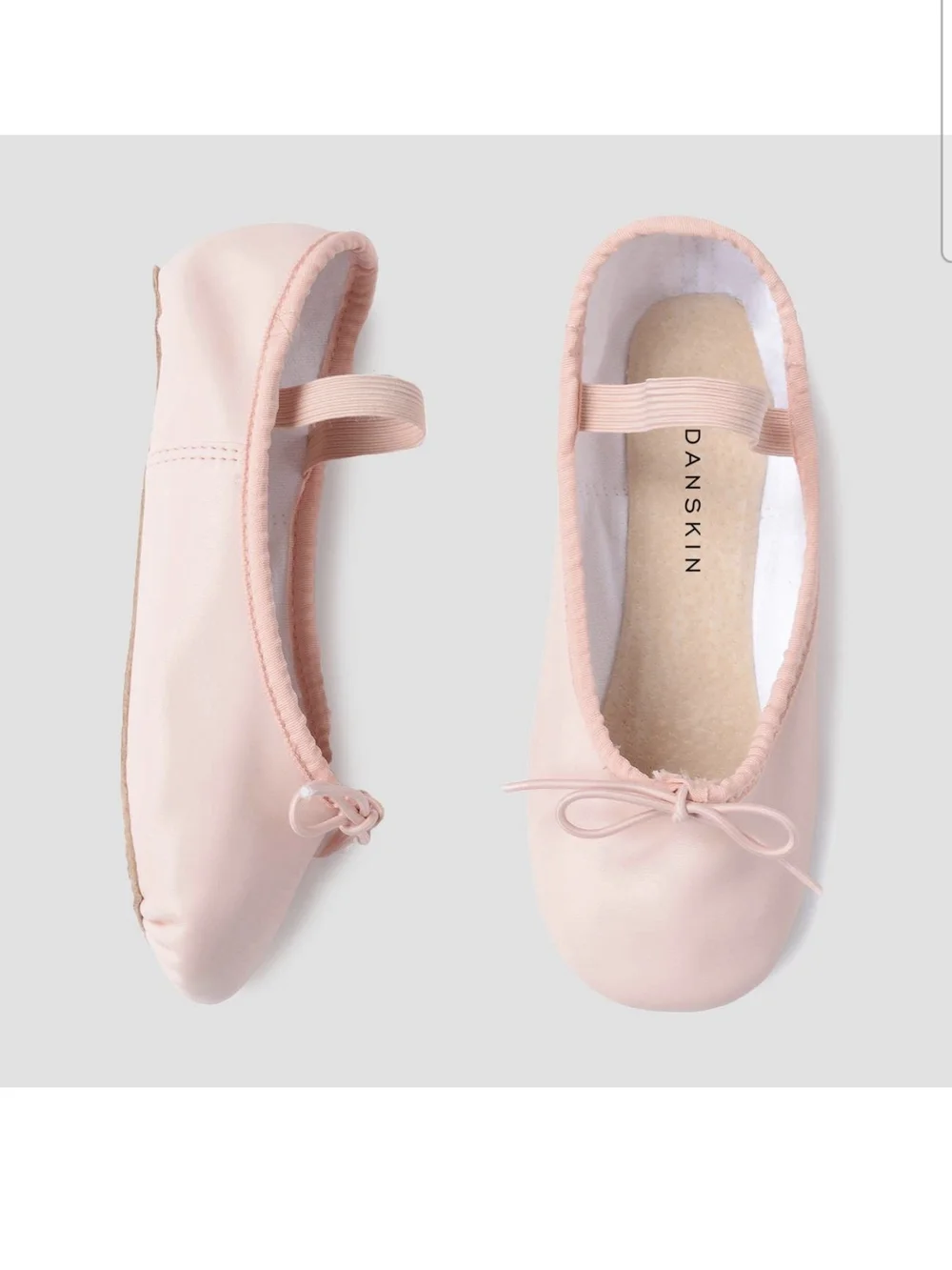NWT Danskin Girls Pink Ballet Shoe with Bow Accent & Elastic Strap Size 2